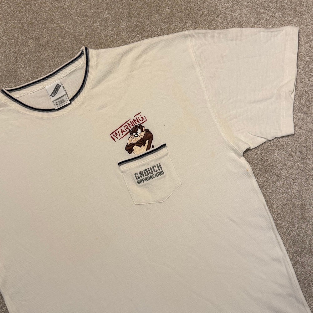 Warner Bros T-Shirt Mens L White Taz Tasmanian Devil Vintage 2000‎ *STAINS